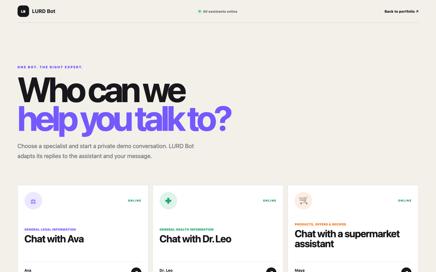 LURD Bot interface preview